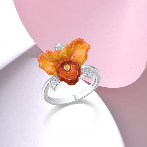 Miniatura 3 de Santuzza Anillo de plata de ley 925 con diseño de flores esmaltadas para mujer