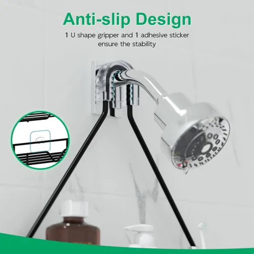 Miniatura 2 de TreeLen Organizador de ducha colgante estante de ducha sobre cabezal de ducha negro, colgador de baño para champú, navaja y jabón