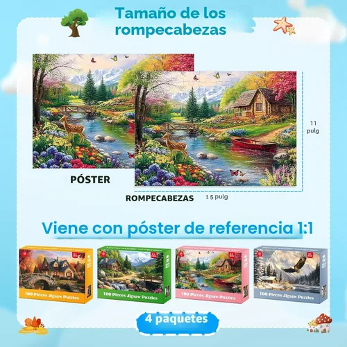 Miniatura 3 de Rompecabezas para niños de 6 a 8 y 8 a 10 años - Elefantes, granja, playa, perros, rompecabezas de 100 piezas para adultos mayores, rompecabezas