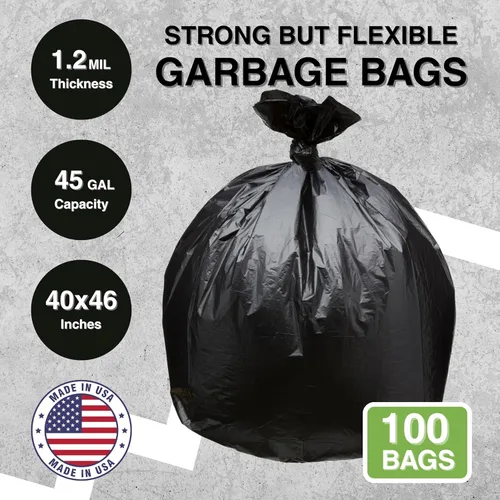 Miniatura 2 de Top Knot Bags Bolsa de basura de 45 galones, 40 x 46 pulgadas, 1.2 mil, color negro, 100 unidades, 40 galones, 41 galones, 42 galones, 43 galones