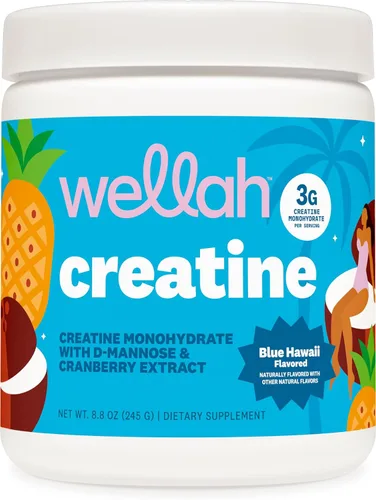 Wellah Creatina para mujer (50 porciones) Blue Hawaii - 0.11 onzas de monohidrato de creatina en polvo con diente de león y extracto de arándano