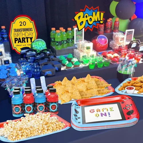 Miniatura 5 de 80 platos controladores de fiesta de cumpleaños de 11 pulgadas, decoraciones de videojuegos para niños, suministros de fiesta