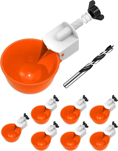 Miniatura 18 de Vasos para beber pollo (paquete de 8) con broca de 3/8 pulgadas, color azul Automatic Poultry Drinker Feeder Kit for Chickens, Ducks, Turkeys