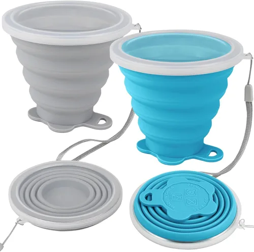 Miniatura 2 de JBER Taza de viaje plegable de silicona, taza de camping plegable de silicona con tapas, taza de bebida expandible para senderismo al aire libre