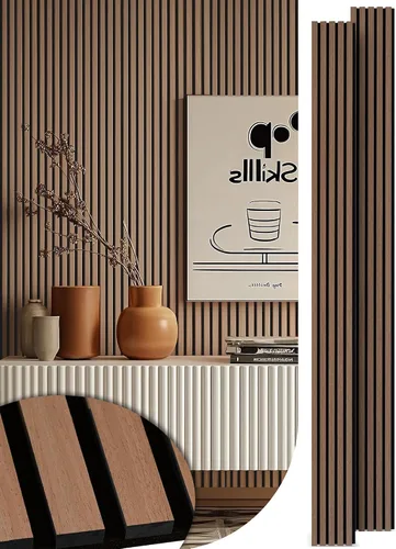 Miniatura 20 de Mollywell Paneles de madera para pared, instalación que ahorra tiempo, decoración de pared de listones de madera versátil, diseño acanalado mejorado