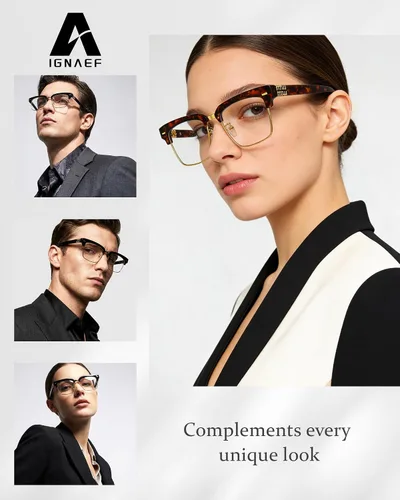 Miniatura 4 de IGnaef Gafas de bloqueo de luz azul con montura cuadrada unisex de media montura antifatiga ocular y deslumbramiento UV IF1233 C01 oro negro