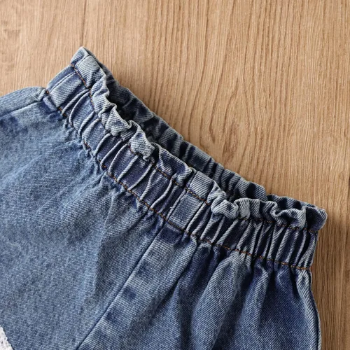 Miniatura 5 de ODIMAME Conjunto de ropa para bebé niña con encaje blanco + jeans rasgados + diadema, conjunto de ropa de verano de 3 piezas