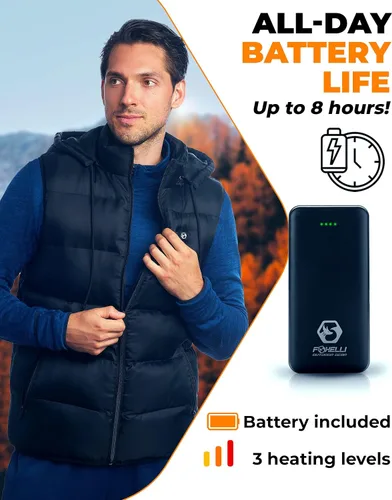 Miniatura 3 de Foxelli Chaleco calefactado para hombre, chaleco ligero recargable por USB, con batería incluida, Negro