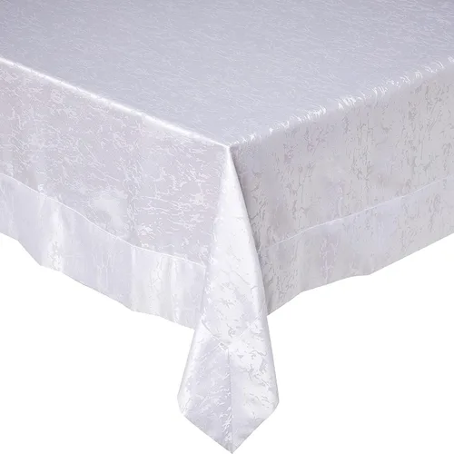 Violet Linen Patrón clásico de borde abstracto, jacquard tejido de poliéster, comedor, banquete de fiesta y vacaciones, blanco, 70 x 180 pulgadas,