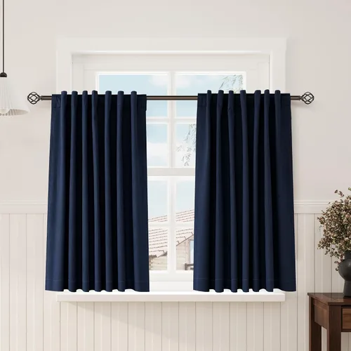 Miniatura 76 de Cortinas de lino 100% opacas para dormitorio, 102 pulgadas de largo, con pestaña trasera, bolsillo para barra, paneles acústicos con aislamiento