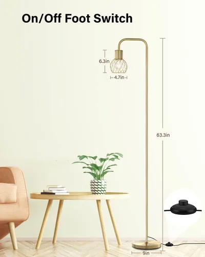 Miniatura 5 de Lámpara de pie industrial, lámpara de pie plateada antigua moderna con bombilla LED de 6 W, interruptor de pie, lámparas altas de metal para sala