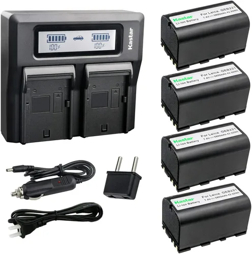 Kastar Paquete de 4 baterías y LCD cargador rápido dual para Leica 724117 733269 733270 T733270 772806 Leica GEB70 GEB90 GEB111 GEB171 GEB211 GEB212