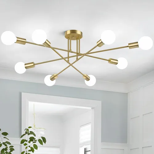 Miniatura 20 de Bosceos Lámpara de techo semiempotrada, lámpara de techo Sputnik moderna de 4 luces negras y doradas, lámpara de techo industrial para cocina