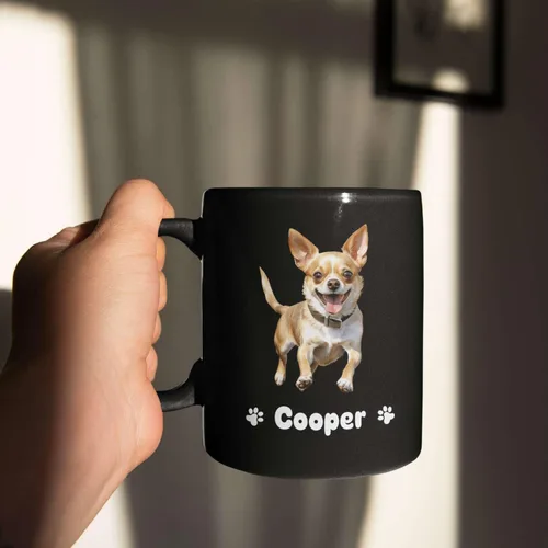 Miniatura 6 de Taza de viaje negra personalizada con nombre a elegir de 11 onzas, 15 onzas, taza de cerámica personalizada para perros Chihuahua, regalo