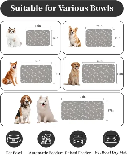 Miniatura 4 de MontVoo Tapete de comida para perros, tapete de alimentación de mascotas para alimentos y agua, dispensador sin manchas, de secado rápido, tapete