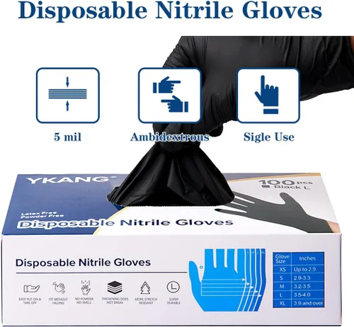 Miniatura 6 de YKANG Black Disposable Nitrile Gloves,Latex Free Disposable Gloves 100 PCS,Food Safe Food Prep Cooking Gloves