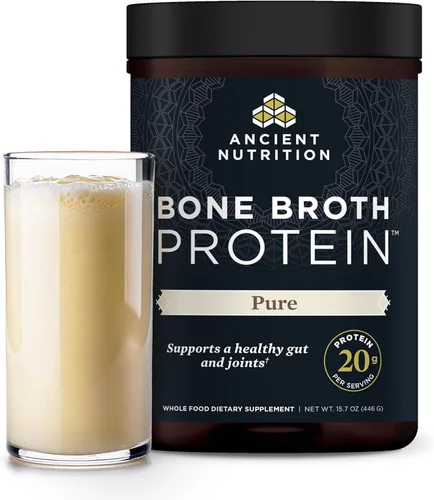 Miniatura 18 de Ancient Nutrition Proteína en polvo hecha de verdadero caldo de huesos, sabor chocolate, 20 g de proteína por porción, envase de 20 porciones