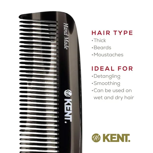 Miniatura 6 de Kent Peine de dientes anchos 12T G, peine desenredante de cabello, peine de bolsillo hecho a mano para cabello grueso, rizado, ondulado, peine