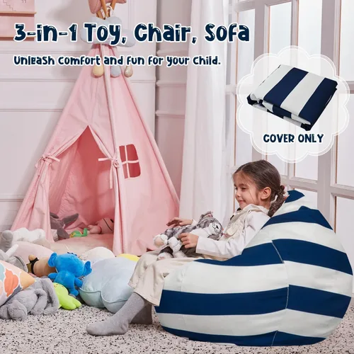 Miniatura 6 de Funda para puf de almacenamiento de animales de peluche, solo para niños y niñas, puf grande sin relleno para organizar juguetes de felpa suave