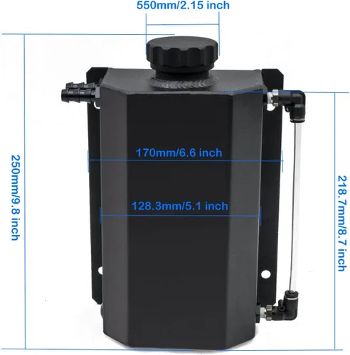 Miniatura 6 de 2L Tanque de recuperación de agua para refrigerante de radiador universal de aluminio, tanque de expansión de desbordamiento (negro)