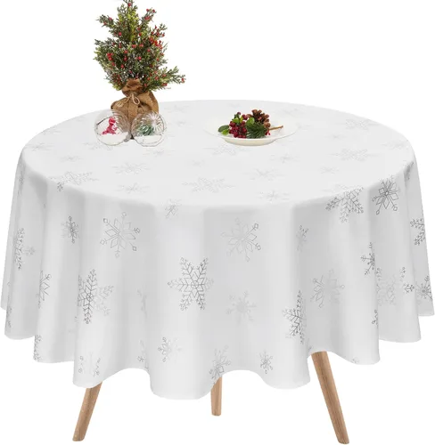 Miniatura 9 de Mantel de Navidad, mantel de copo de nieve gris y blanco, mantel impermeable de Navidad gris para comedor, cocina, vacaciones de invierno, funda