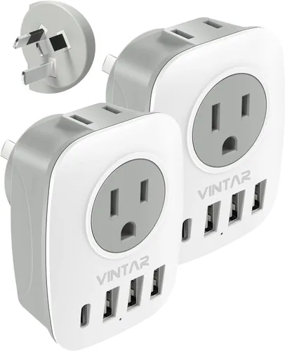 Miniatura 16 de Paquete de 2 adaptadores de enchufe de viaje europeo, VINTAR Adaptador de enchufe de alimentación internacional con 1 USB C, 2 salidas americanas