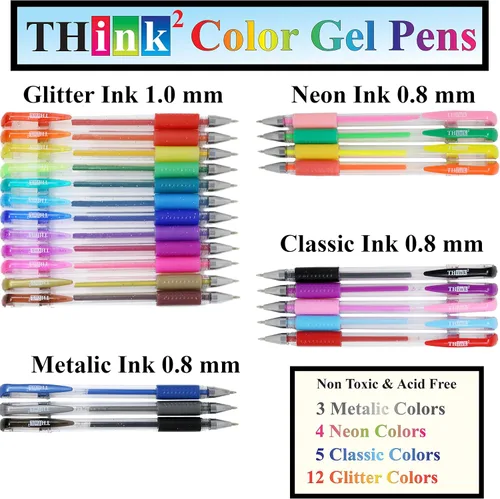 Miniatura 3 de Think2 - Juego de bolígrafos de gel de color para adolescentes y adultos. Perfecto para dibujar, diario, garabatear, álbumes de recortes