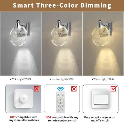 Miniatura 9 de Juego de dos apliques de pared con estilo real, minimalista y moderno espejo de alta gama, diseño redondo de cristal de burbuja en forma de disco
