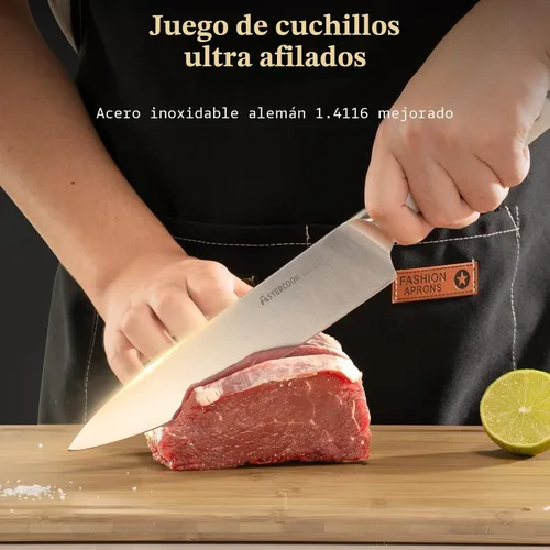 Miniatura 5 de Astercook Juego de cuchillos de cocina con bloque y afilador Premium de espiga completa 17 piezas, cuchillos de acero inoxidable alemán aptos