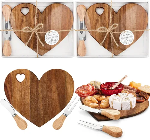 Miniatura 17 de Patelai Juego de 12 Tablas de Queso para Ducha de Soltera, Favores de Corazón, Tablas Mini de Charcutería, Cuchillos de Queso de Madera, Caja