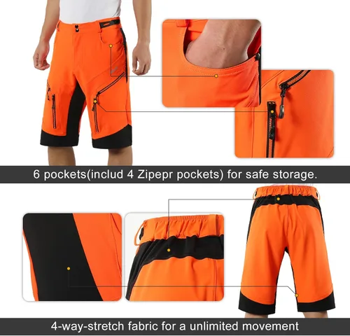 Miniatura 4 de Arsuxeo - Pantalones cortos de ciclismo para hombre para bicicleta, ajuste holgado MTB, resistente al agua 1903