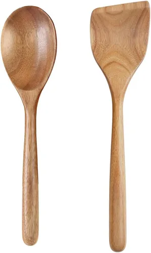 Miniatura 12 de Juego de 2 espátulas de silicona para hornear y cocinar, para mezclar buenos agarres, espátulas de acacia, grado alimenticio, mango de madera maciza