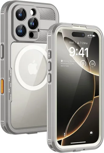 Miniatura 33 de Lanhiem Funda magnética para iPhone 17 Pro Max, IP68 impermeable, a prueba de polvo, compatible con Magsafe, protector de pantalla integrado, cuerpo