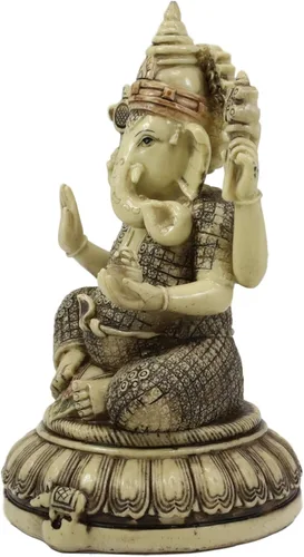 Miniatura 3 de Ebros 9.5 pulgadas de alto Hindú Supremo Dios Nritya Ganesha Chaturthi Meditación en el trono de loto con estatua de ratón Ganapati Elefante Deidad