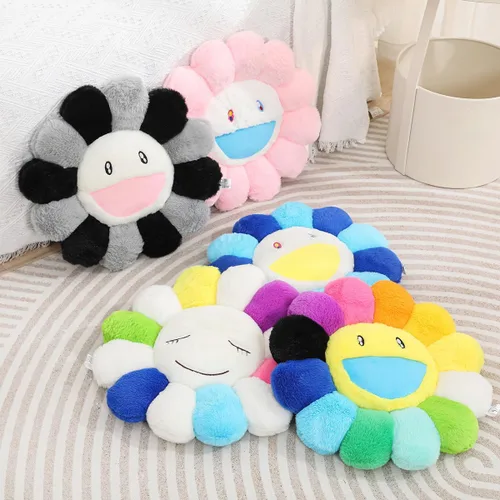 Miniatura 6 de FIONOUT Almohada de flores negras, almohada en forma de flor, cojín de suelo con cara de flor, almohada de felpa de girasol, lindas almohadas Black-a