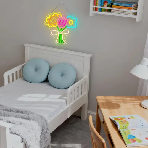 Miniatura 6 de Letrero de Neón de 3 Flores, Luces LED de Neón de Flores, Blanco Frío Cálido Amarillo, Acrílico de Montaje en Pared LED Bohemio Señalización