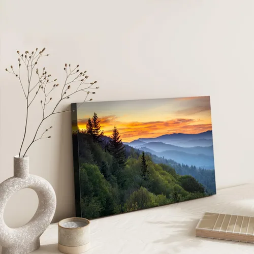 Miniatura 5 de Arte de pared de montaña al atardecer para sala de estar, imagen de montaña Blue Ridge de la naturaleza, impresiones en lienzo del paisaje del Gran