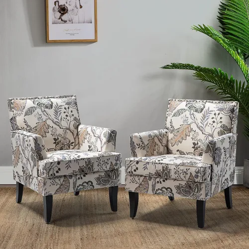 Miniatura 18 de HULALA HOME Silla decorativa moderna con brazos y patas de madera, silla decorativa de mediados de siglo, respaldo alto, reposabrazos acolchado