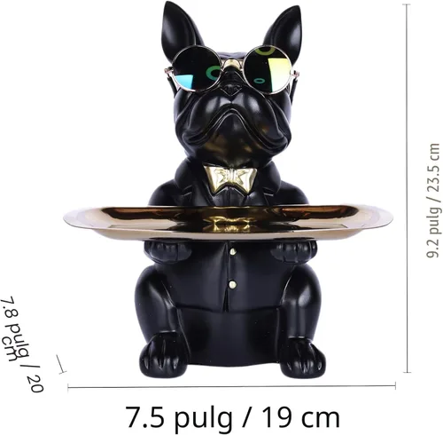Miniatura 4 de suruim Regalos de Bulldog Francés Portallaves Bandeja para Dulces Decoración del Hogar Estatua de Mayordomo de Resina Cuenco para Llaves Mesa