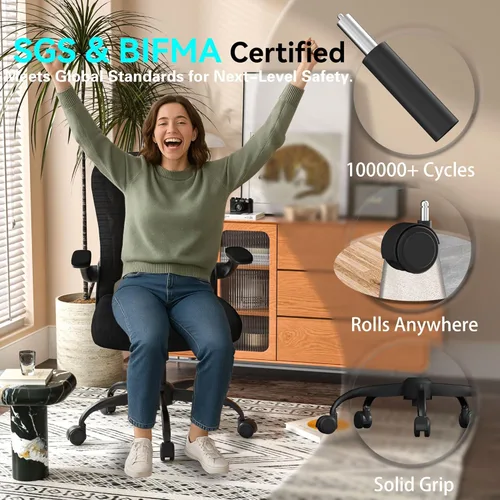 Miniatura 5 de Office Desk Chair with Ergonomic Lumbar Support, Extra-Thick Seat Cushion, Flip-up Arms, Breathable Mesh Back, Computer Task Chair for Home Office