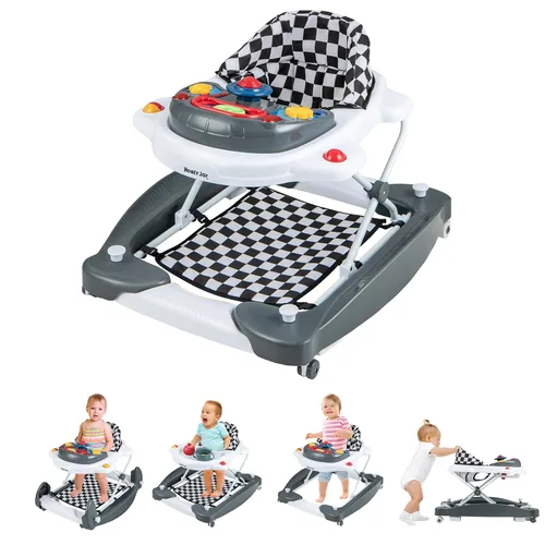 Miniatura 10 de HONEY JOY Andador de bebé, Andador y bouncer plegable de 6 en 1, Andador de actividad para bebé con ruedas, alturas ajustables, mecedora, música