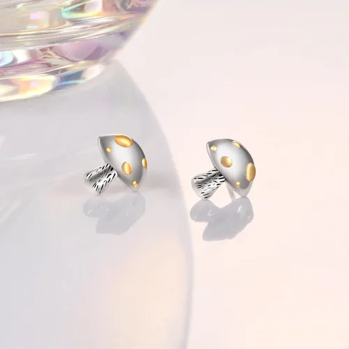 Miniatura 4 de Aretes de plata de ley 925 con diseño de cactus, hongos, ranas, mariquitas, flores de sol y luna, calavera, oso, ballena, joyería de plata esterlina