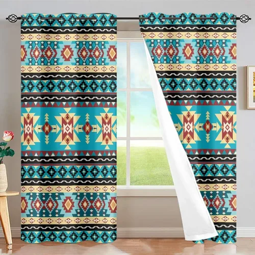 Miniatura 17 de Dreaweet African Tribal Blackout Curtains 63 Inch Long 2 Panels Set Bohemian Ethnic Geometric Grommet Top Thermal Insulated Curtains for Living Room
