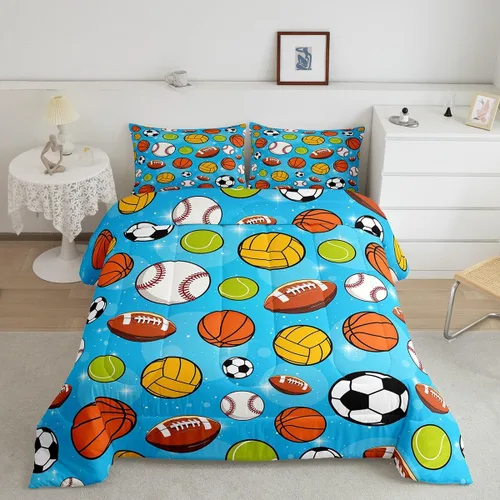 Miniatura 32 de Juego de edredón de baloncesto, juego de ropa de cama con citas inspiradoras para niños y niñas, relleno de edredón de pelota deportiva, edredón