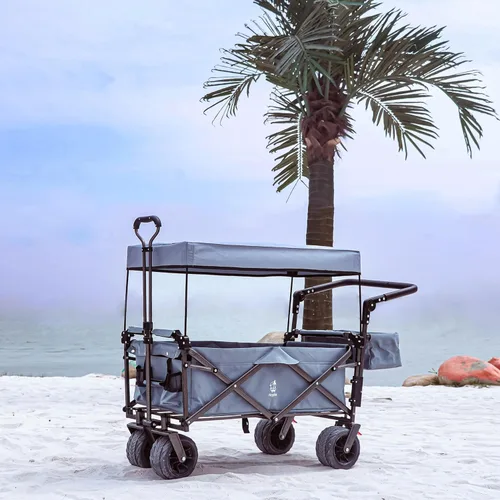 Miniatura 5 de Carrito plegable todo terreno con ruedas grandes, capacidad de 350 libras, resistente, ampliado, plegable, para playa, jardín, con freno y mango