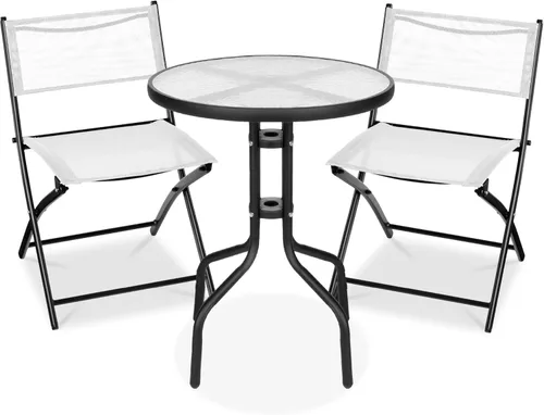 Miniatura 15 de Best Choice Products Juego de muebles de comedor de 3 piezas con mesa de vidrio texturizado, 2 sillas plegables de acero, tela de poliéster