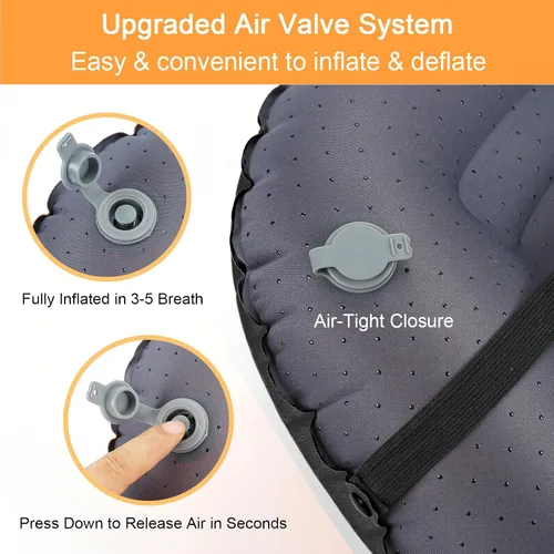 Miniatura 5 de Almohada inflable ultraligera de viaje para campamento, compresible, compacta, cómoda, ergonómica, para cuello y campamento de apoyo lumbar, Negro
