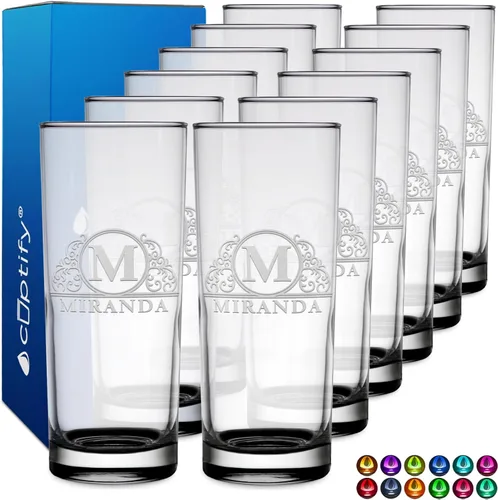 Miniatura 60 de Highball personalizado de 10.5 onzas con fondo negro, vaso Collins alto personalizado, cóctel de bebida mixta recta, inicial con nombre de regalo
