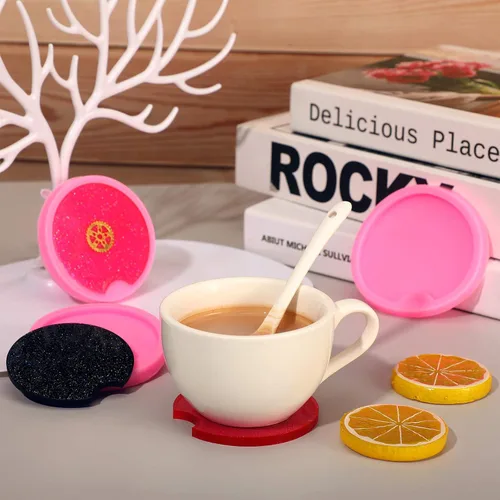Miniatura 4 de 8 piezas de silicona resina posavasos molde colgante molde DIY Craft Coaster molde molde redondo bebida Casting molde rosa titular posavasos molde