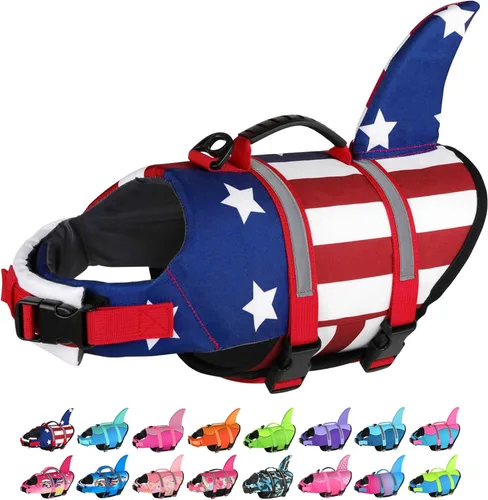 Miniatura 22 de Dogcheer Chaleco salvavidas para perros Tiburón, Chaleco salvavidas ajustable para perros para natación y navegación con flotabilidad superior y asa